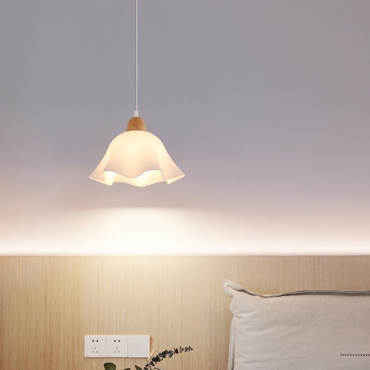 Lámpara de restaurante, lámpara de barra de tres cabezas de arte de madera escandinavo, lámpara de flores de cabecera de dormitorio estilo wabi-sabi simple y moderno de estilo japonés