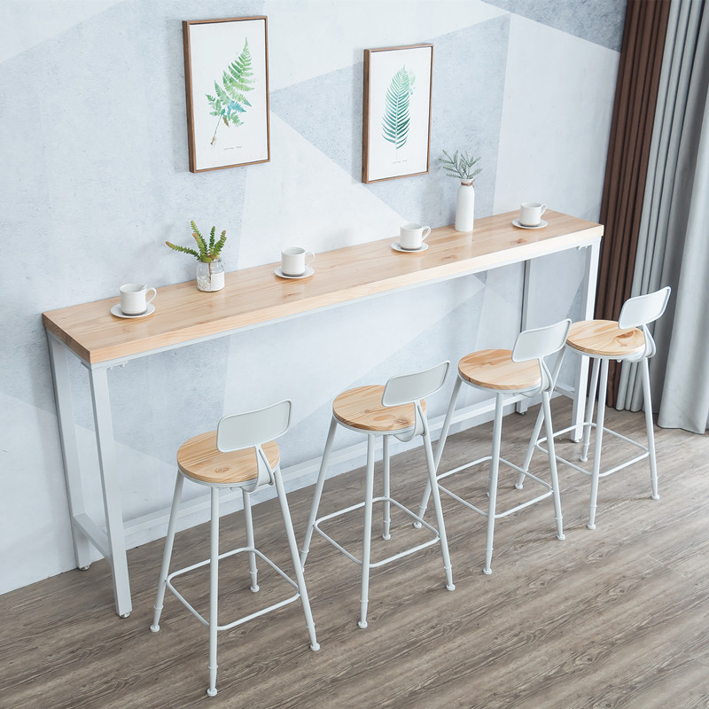 Nordic solid wood bar table Home modern minimalist balcony wall narrow table high bar table milk tea shop bar table and chair