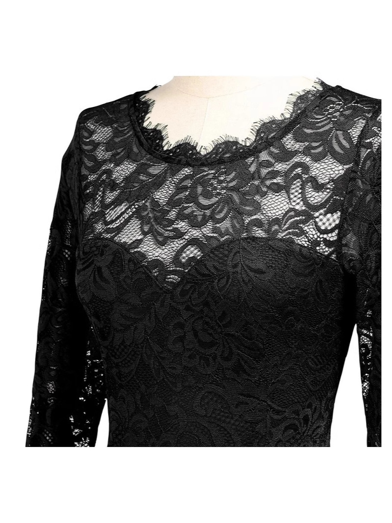 Evening dress, lace shiffon long skirt with a round collar, 2023, Aliexpress, European style 4