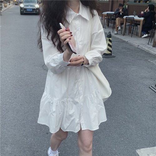2024 Spring and Autumn New Short Figure French White Dress for Women, Design-Savvy, Unconventional Long-Sleeve A-Line Blouse Dress for Women