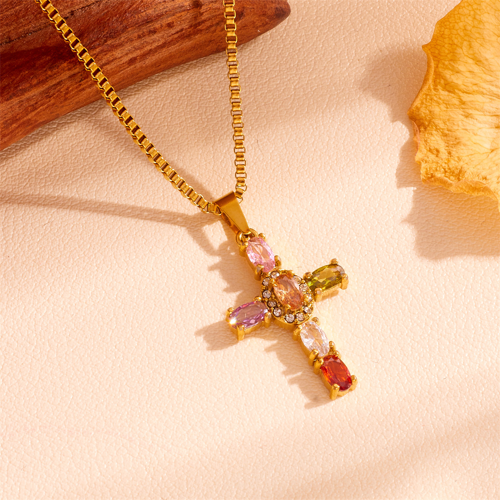 Colored Diamond Cross Necklace H509