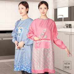 貨源批發成人帶袖圍裙碎花女孩圖案長袖罩衣廚房防污勞保作業圍裙