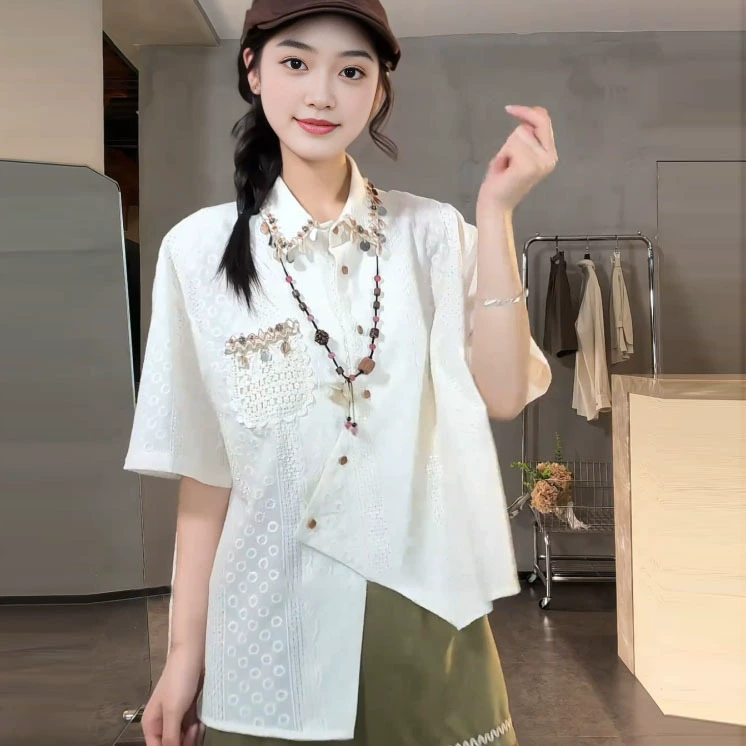 Женская рубашка с короткими рукавами и асимметричным разрезом больших размеров, красивый топ в летнем стиле