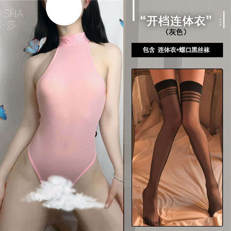 (핑크) 점프수트 + 블랙 쓰리로우 스타킹