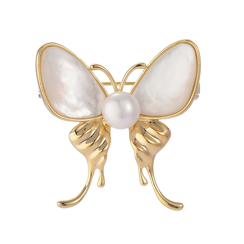 New White Shell Butterfly Brooch Pins for Women Fashion Banquet Dress Corsage Flower Accessories Clothes Brooches and Pins