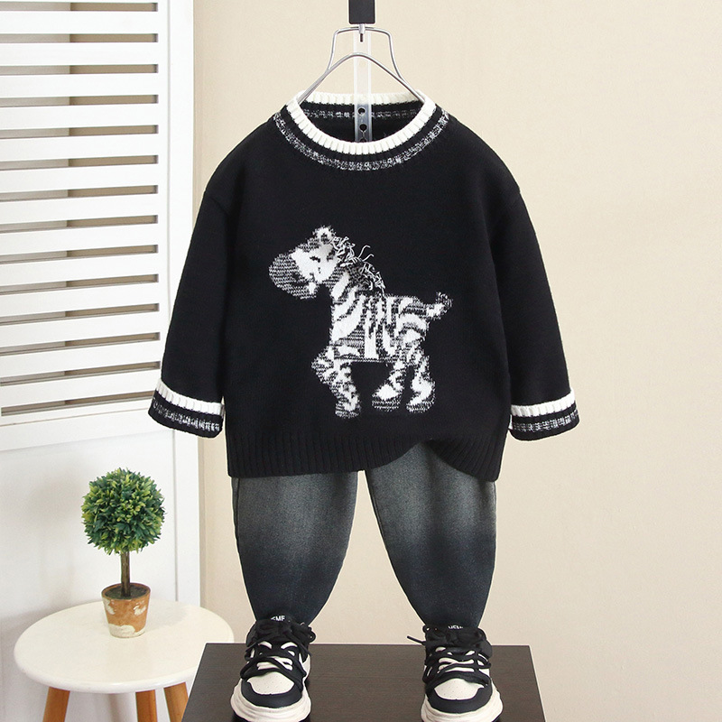 6697 Suéter de otoño e invierno para niños Suéter de punto grueso de moda para bebés de estilo occidental 2025 nuevo jersey de invierno para niños