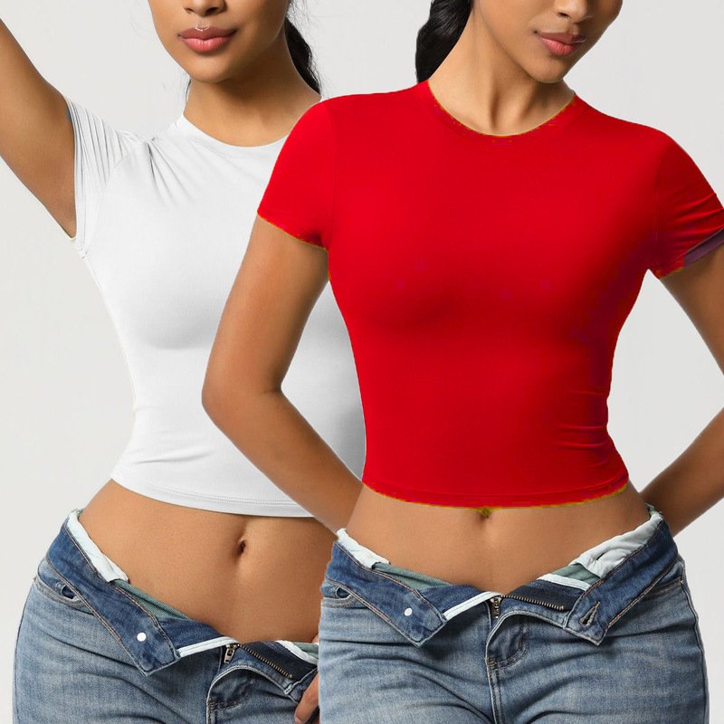 Foreign Trade European and American Style Crop Top Short-Sleeve T-Shirt for Women 2026 Summer New Large Size Short Spicy Girl Top Crop Top