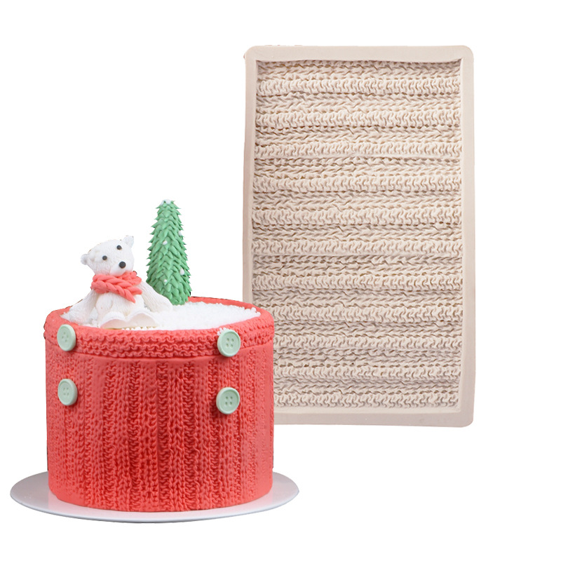 Molde de silicona fondant suéter de punto textura pastel molde cake edge decoración fondant molde herramienta para hornear