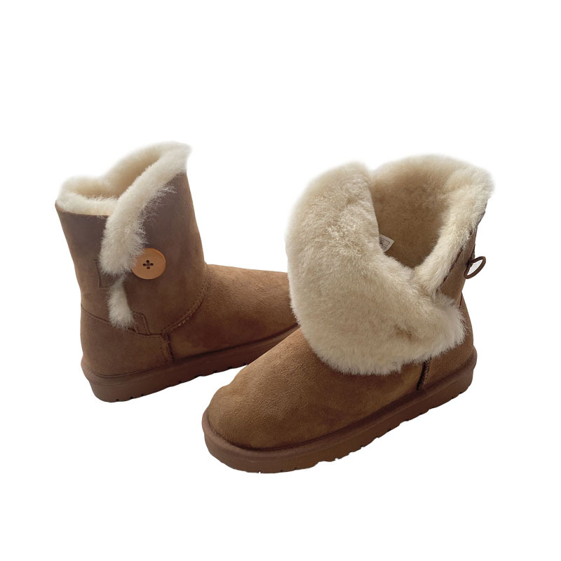 Women's Shoes Snow Boots Sheep Fur Integrated Snow Boots Mid-tube Thick Wool Warm Cotton Shoes Wear-resistant Anti-slip Autumn And Winter Snow Cotton Shoes_voghion.com