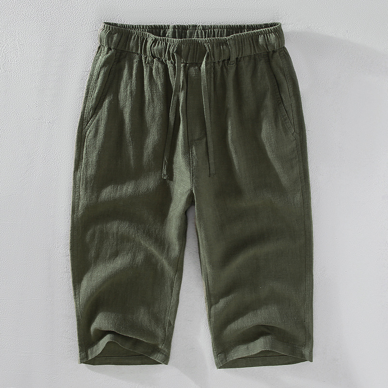 Ramie casual men's shorts for summer loose outer wear, cropped pants, thin and comfortable linen, cropped pants for men_voghion.com