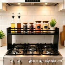 木质厨房灶台置物架灶台上方调料收纳架家用立式燃气灶台面整理架