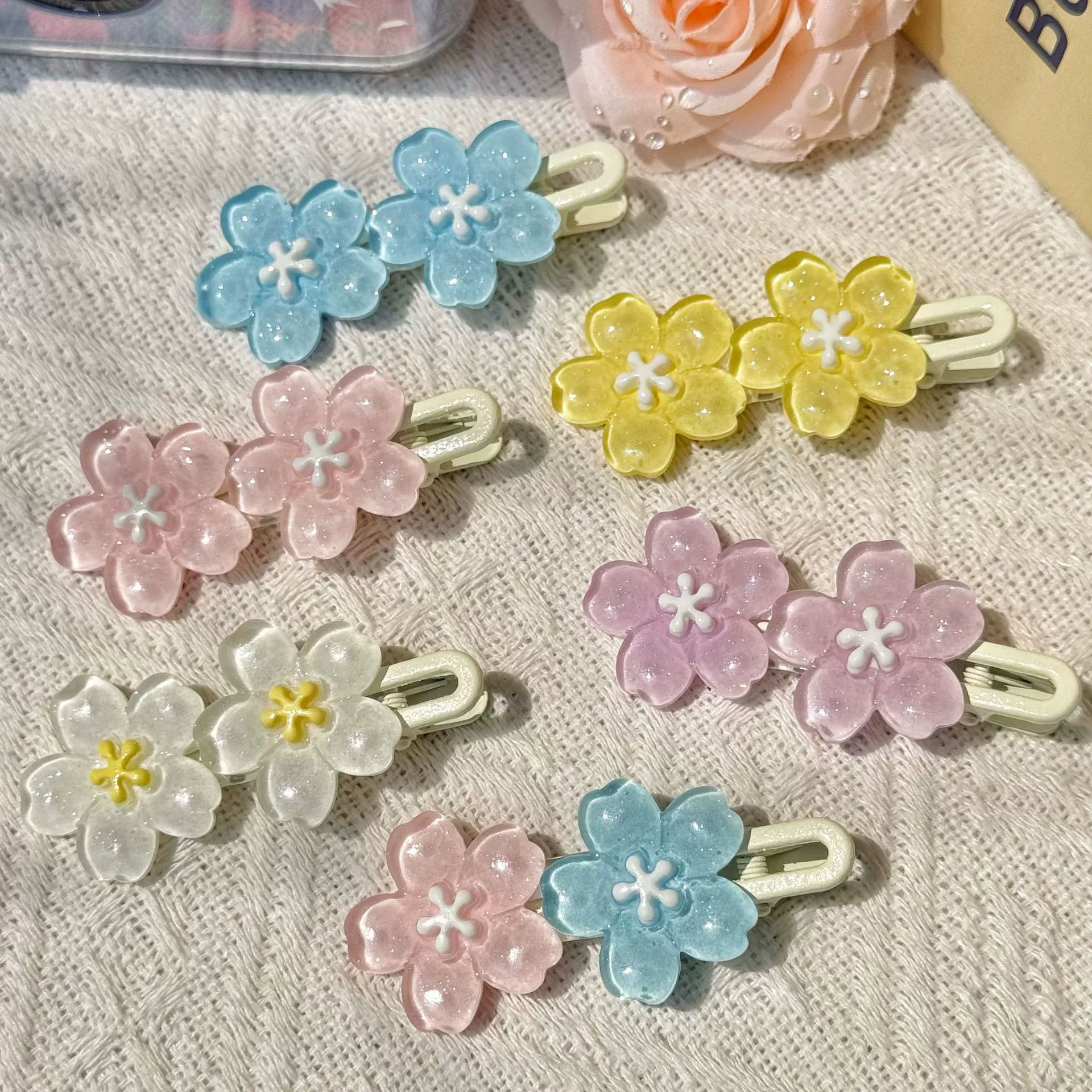 Заколка для волос Jelly Cherry Blossom, смоляная боковая клипса, 6 см, пастельные цвета