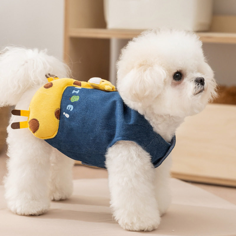 狗狗衣服春秋长颈鹿牛仔马甲小型犬比熊泰迪牵引背心宠物衣服批发|undefined