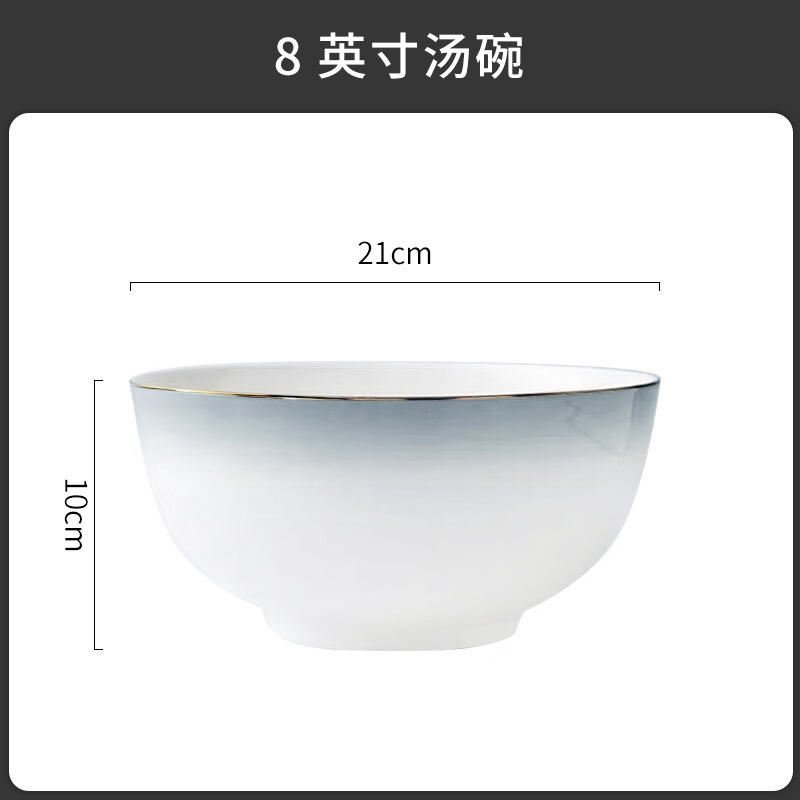 Tangshan tazón doméstico nuevo tazón de fideos hueso porcelana cubiertos sopa tazón de pintura dorado color gradiente puede microondas tazón de cerámica