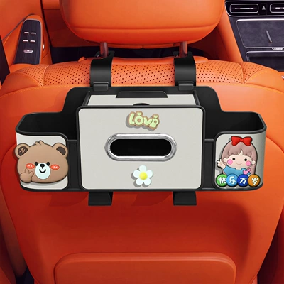 Car tissue box/set | Car seat back storage box - happiness-forever-4-in-1-seat-storage-box-4th-generation-white