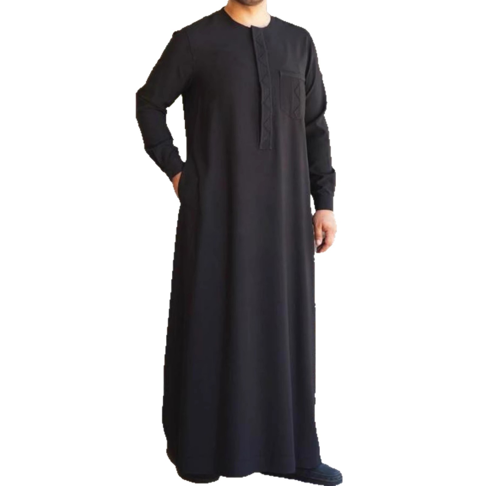 Muslim Fashion Kebaya"Men's Embroidered Black Muslim Robe – Arab Youth Style Thobe For Islamic Fashion (S-XXL)"_voghion.com