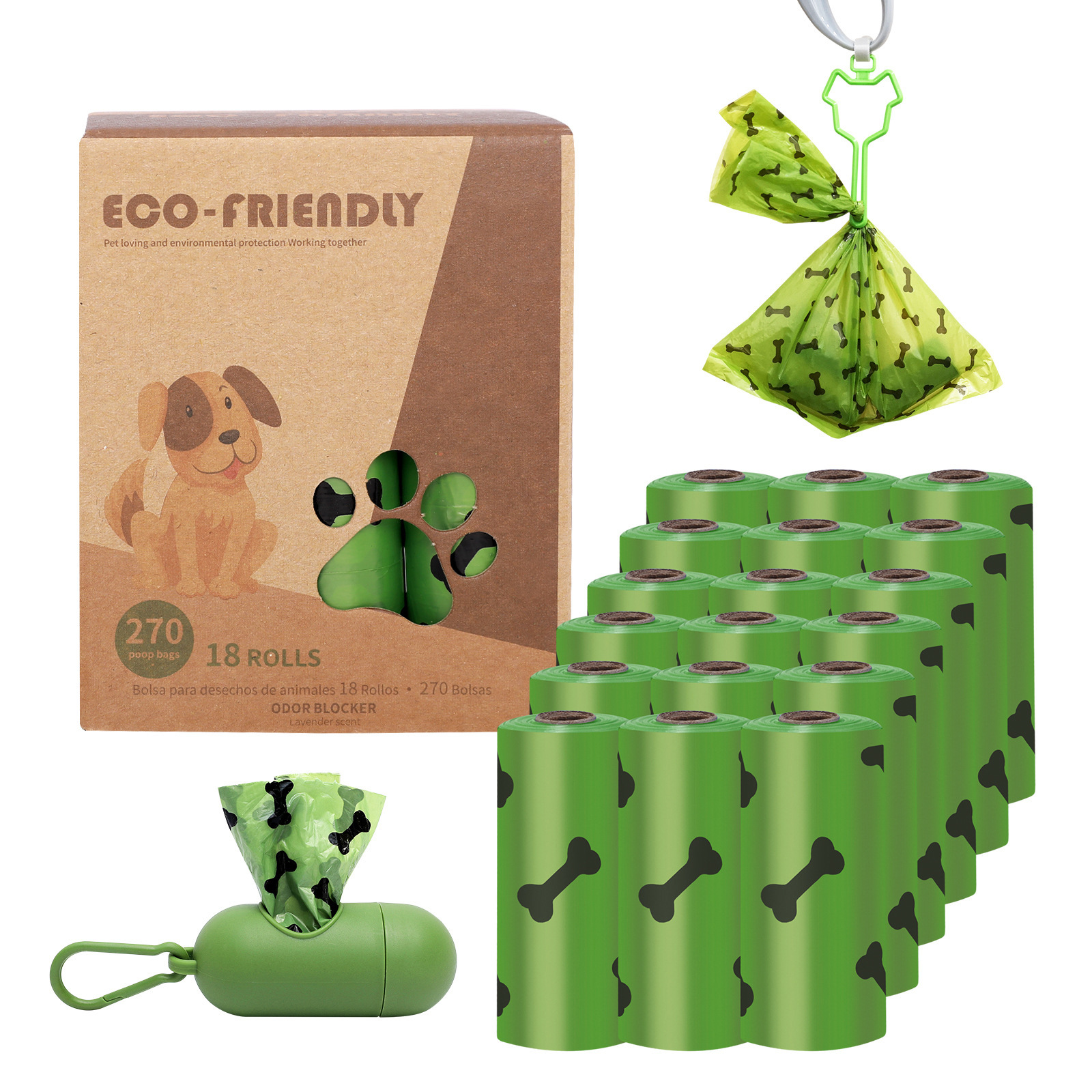 Transfronterizo en stock al por mayor 1,5 Bolsa de basura para mascotas de seda en caja bolsa de caca EPI bolsa de caca degradable bolsa de caca