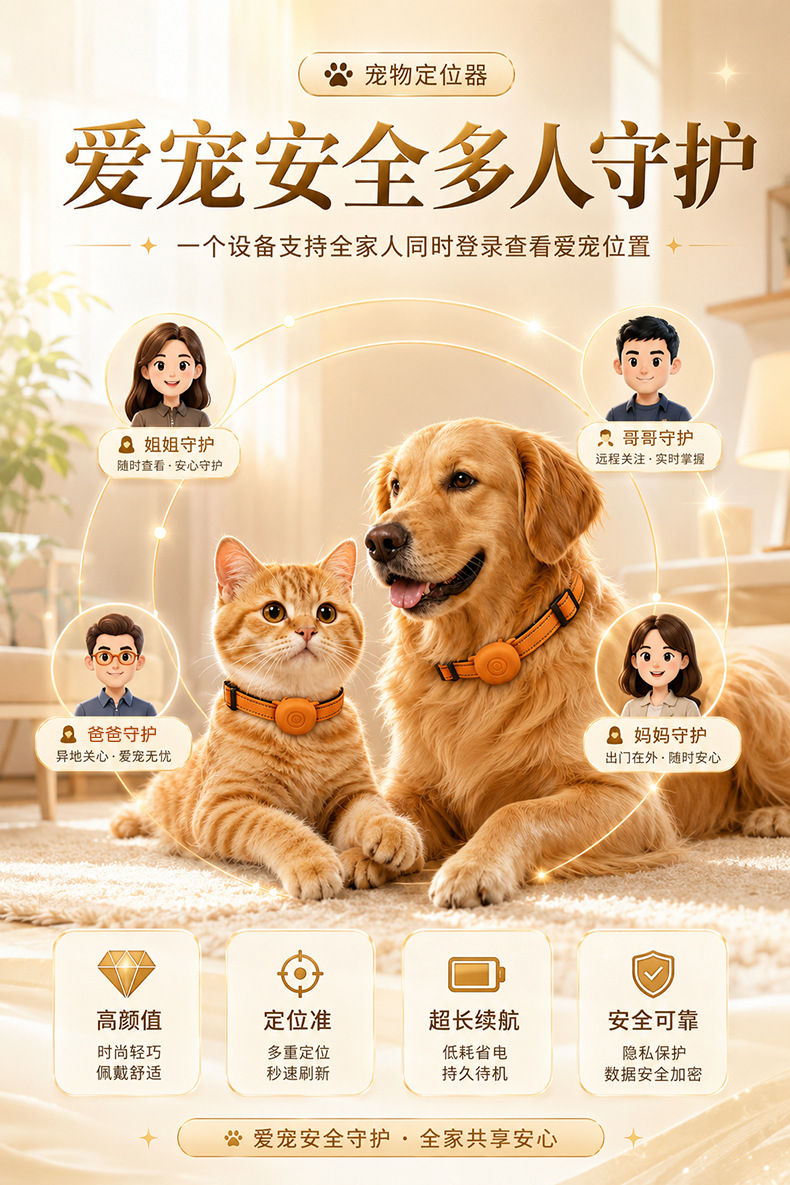 Smart pet collar locator, cat anti-lost device, waterproof GPS tracker, puppy anti-lost tracker
