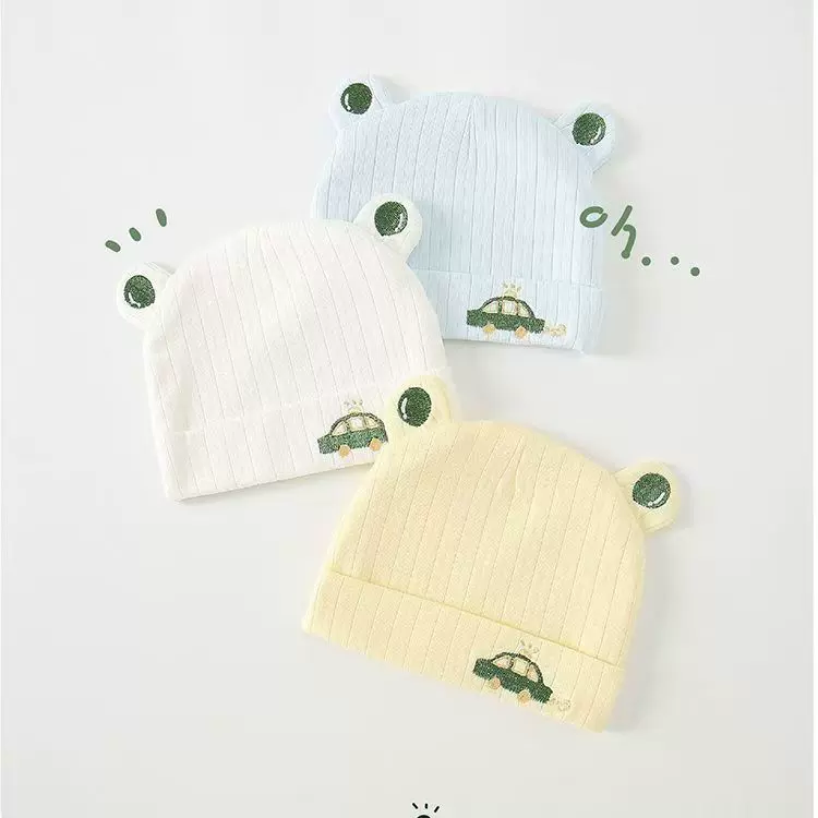 秋冬新生儿宝宝双层帽纯棉可爱婴儿帽0-6个月初生儿胎帽卤门帽子