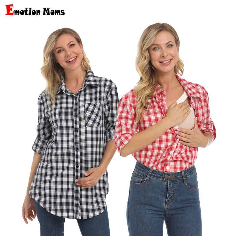 2025 Spring and Autumn New plus size Pregnant Women's Plaid Shirt Professional OL Office Dual-use V-neck Pregnant Women's Nursing Top
