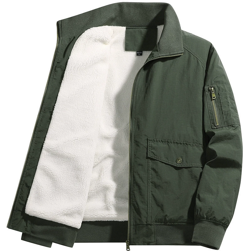 Трансграничная зимняя хлопчатобумажная куртка мужская плюшевая утолщеная хлопчатобумажная одежда теплая кашемировая шерстяная куртка плюс большой размер карман на молнии