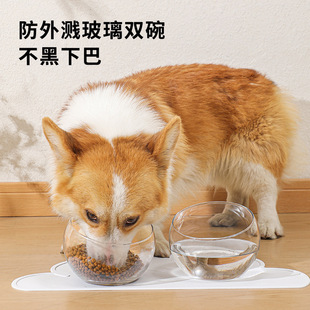 Cat bowl wholesale tilt bowl glass anti-turnover double bowl bowl dog bowl cat drinking bowl protection cervical cat supplies