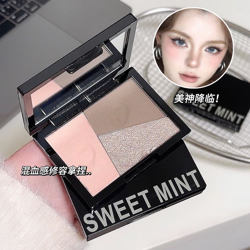 SWEET MINT 3色コントゥアリングパレット、パウダーは繊細でにじみにくい、初心者でも使いやすい、学生向けの手頃な価格|undefined