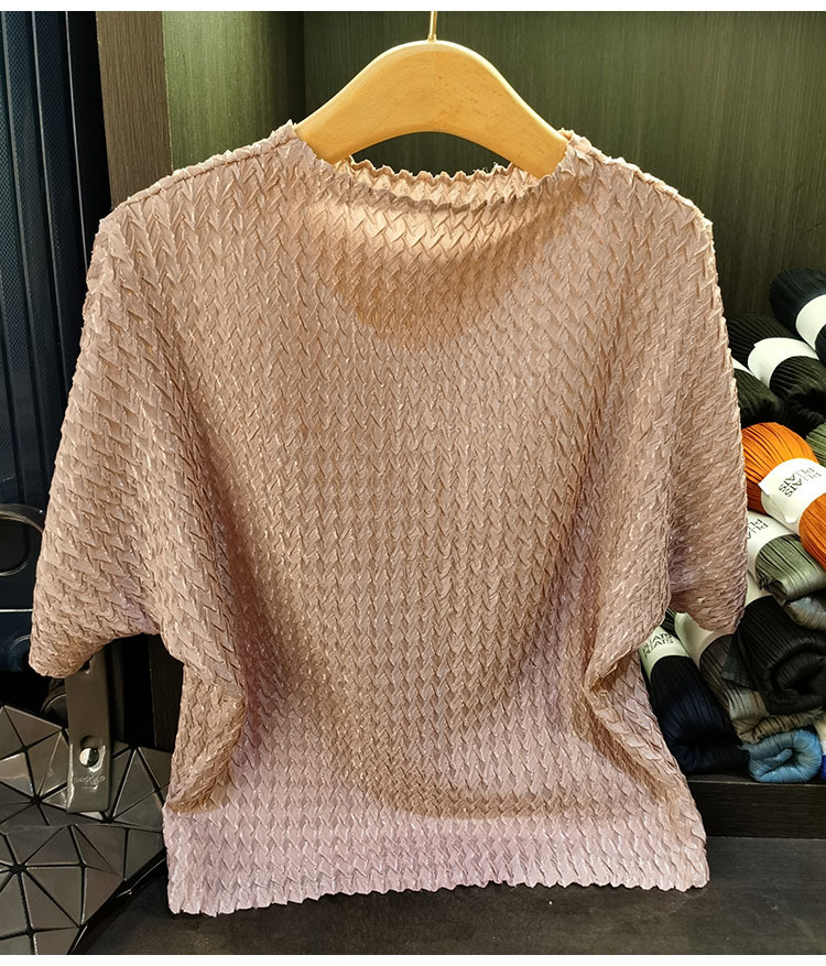 Áo thun nữ tay lỡ xếp ly sóng màu trơn rộng rãi suông dáng — Màu đen, Màu hồng, Màu trắng, Màu đỏ đậm chi tiết 27