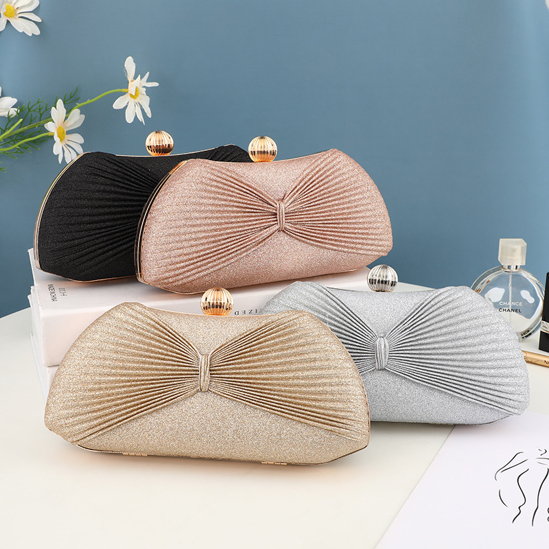 Fashion Evening Party Handbag Matching Handbag, Noble Pleated Bow Design Fashion Small Bag, Chain Small Square Bag