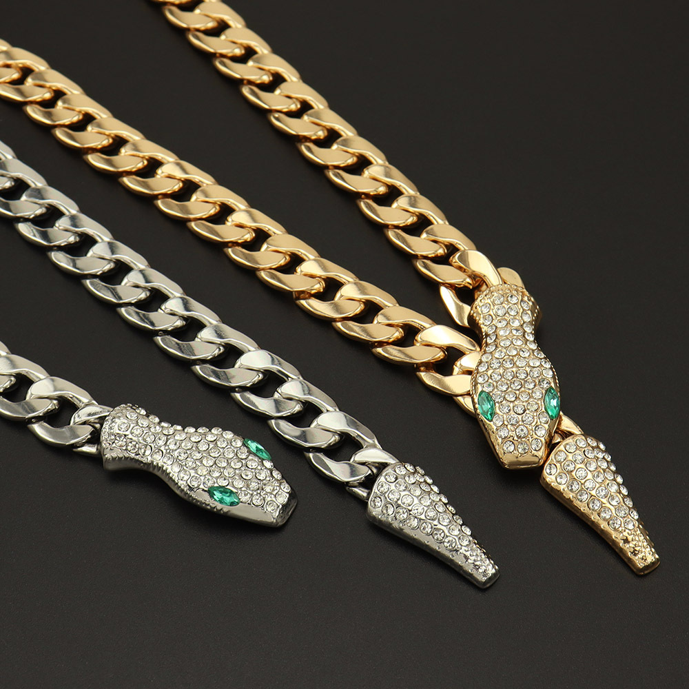 55g Weight Rhinestones Inlay Material Bracelets, Necklace Classification Street Occasion Alloy, Iron Material Snake Pattern Unisex Gender Hip-Hop, Punk Style Hip-Hop Punk Snake Alloy Iron Rhinestones Unisex Bracelets Necklace 8