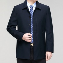 高档正品羊毛男士夹克春秋薄款商务休闲中老年宽松免烫爸爸装外套