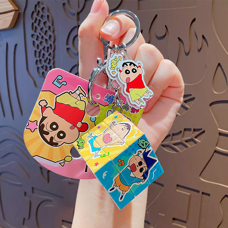 Crayons, Rubik's cube, keychain