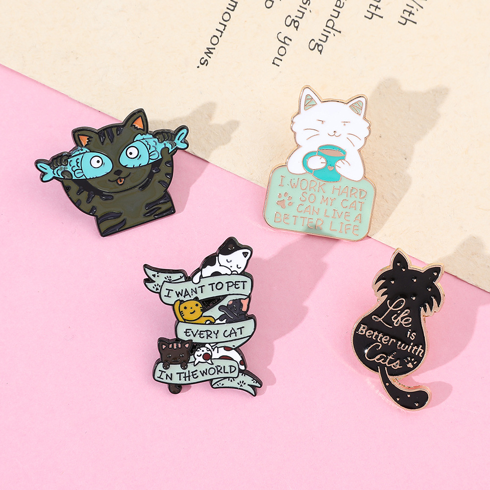 9g Weight Brooches Classification Daily Occasion Alloy Material Letter, Cat, Fish Pattern Unisex Gender Cartoon, Enamel Design Cute Style Cute Pin Letter Cat Fish Alloy Cartoon Enamel Unisex Brooches 6