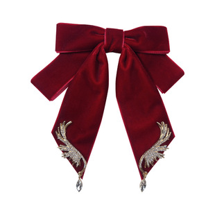 Korean Burgundy Velvet Wedding Shirt Tie Decoration Men's and Women's Alloy Retro Wings Bow Brooch Accessories