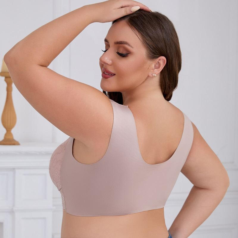 ヨーロッパとアメリカのクロスボーダープラスサイズブラジャー薄型フロントバックルベスト女性用プッシュアップ美背中フロントバックル固定カップ下着|undefined