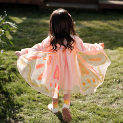 Amila2024春季新款女童寶寶連衣裙立體蝴蝶翅膀甜美網紗公主裙