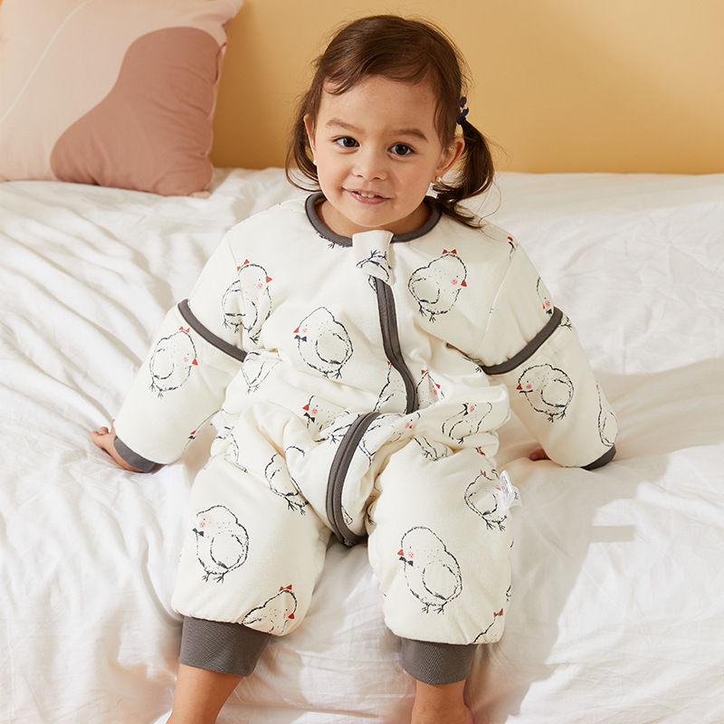 婴儿睡袋 儿童加厚分腿宝宝冬季新生儿童纯棉防踢被神器四季通用|ru