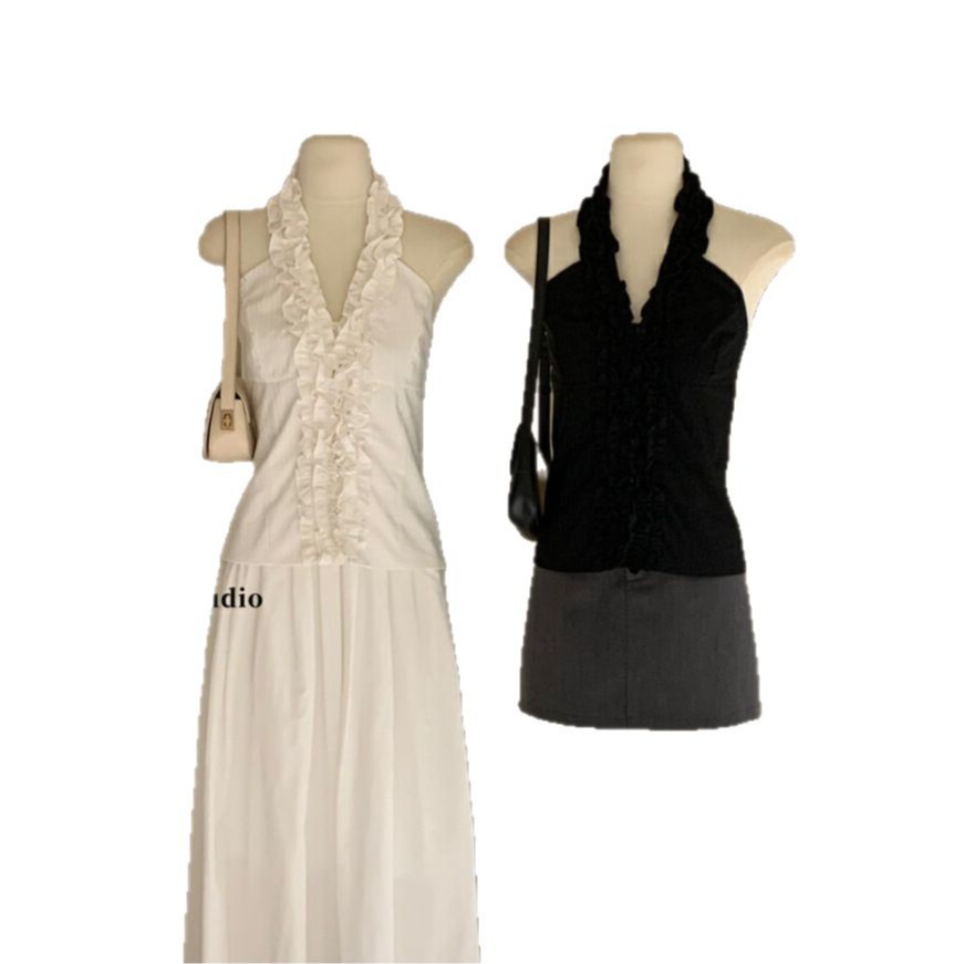 WGWE francés dulce y puro con orejas de madera, cuello halter sin mangas, delgado y delgado, camisola de todo fósforo, top de primavera y verano para mujer image 5