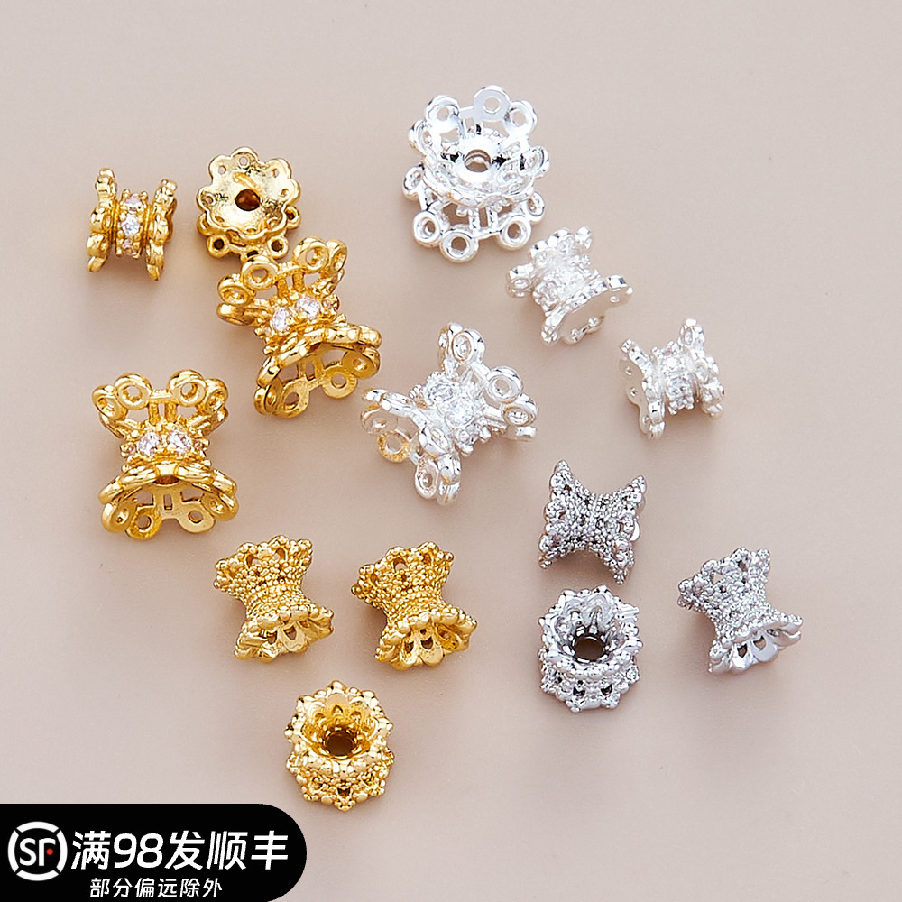 brass strong color retention double-sided receptacle bead caps diamond-embedded small waist spacer beads crystal bracelet bracelet diy ornament accessories