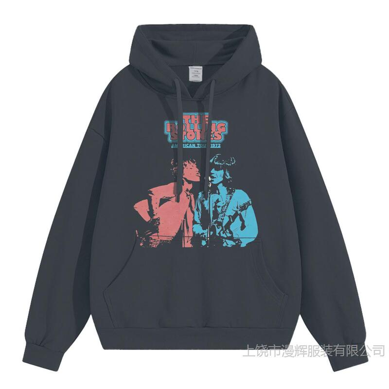 Rolling Stones Rock Band Digital Direct Jet Figure Print Retro American Street Casual Loose Hooded Sweatshirt