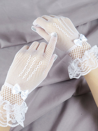 Thin mesh gloves for women, hollow sexy sexy black lace wedding gloves, hot diamond bow gloves