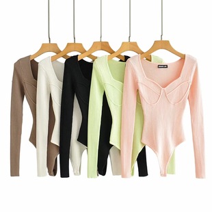 21 spring ebay three-dimensional texture long-sleeved sweater women's European and American style slim-fit sexy knitted jumpsuit