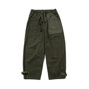 New casual pants men's Japanese style tooling National Fashion Street Pocket Color matching loose straight pants men A018-KZ1007