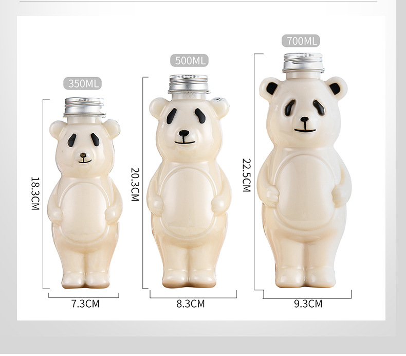 Botella de té con leche de dibujos animados, botella de bebida de hombre de pan de jengibre, botella de empaque de comida para llevar de red gruesa, taza de té con leche comercial de plástico PET