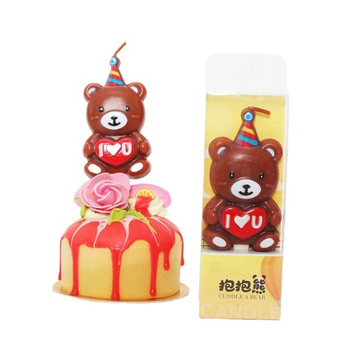 Manufacturer wholesale Korean birthday candle cake baking decoration cartoon brown teddy bear 3 pack bear candle