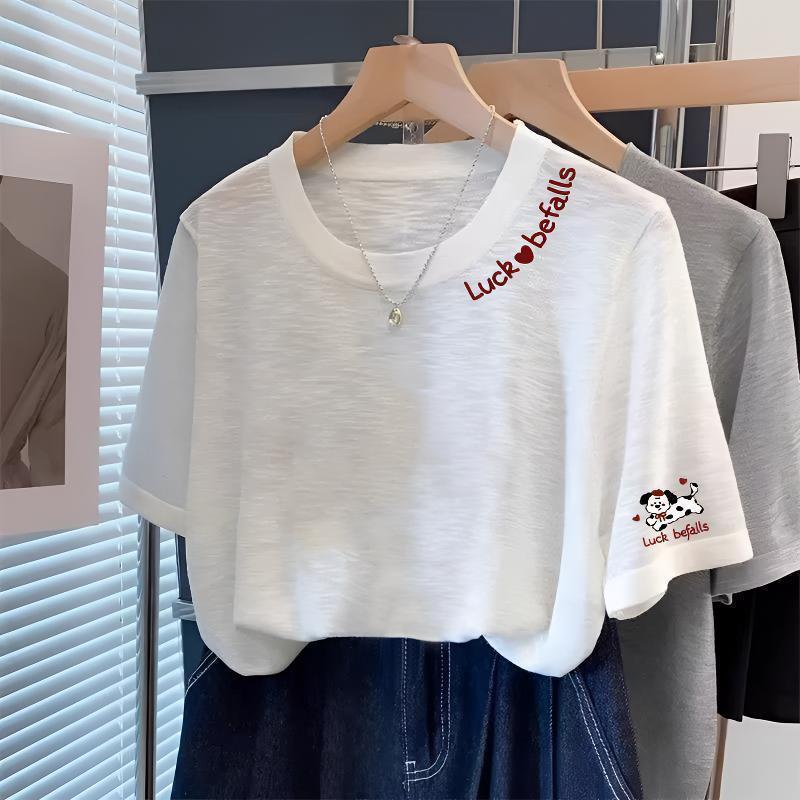 Korean-Style Trendy Fashion Versatile Snowflake Cotton Round-Neck Short-Sleeve T-Shirt for Summer Casual Wear, Ins-Style for Going Out and Commuting, Lazy Style
