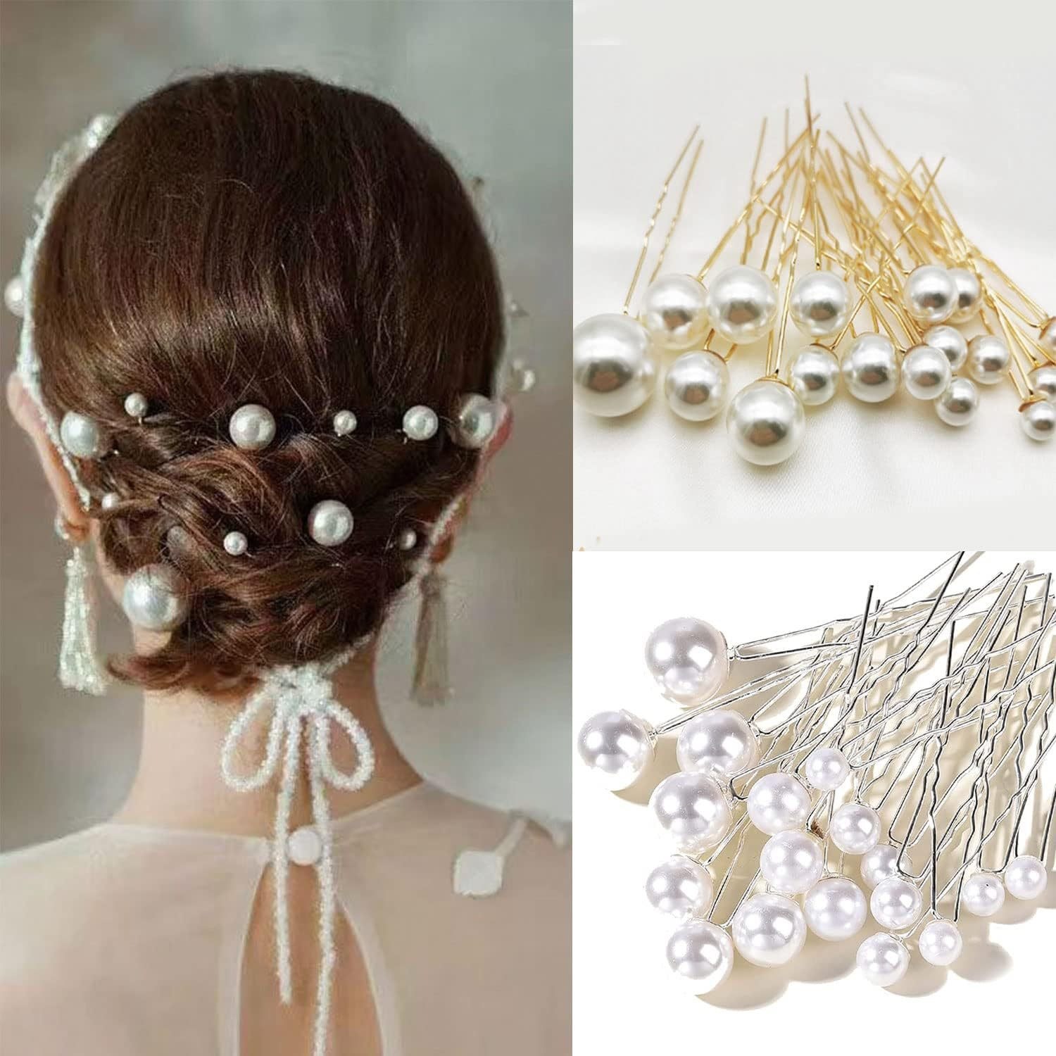 18Pcs Bridal Hair Flowers, Girls' Hairpins, Hair Accessories, U-Shaped Clips, Braided Hair Ornaments, Hair Clips, Princess Pearl Pins