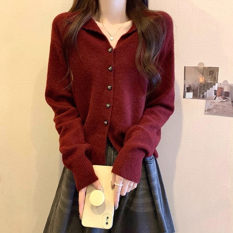 翻领单排扣针织开衫女2025新款秋冬季外穿短款软糯毛衣针织衫上衣|undefined