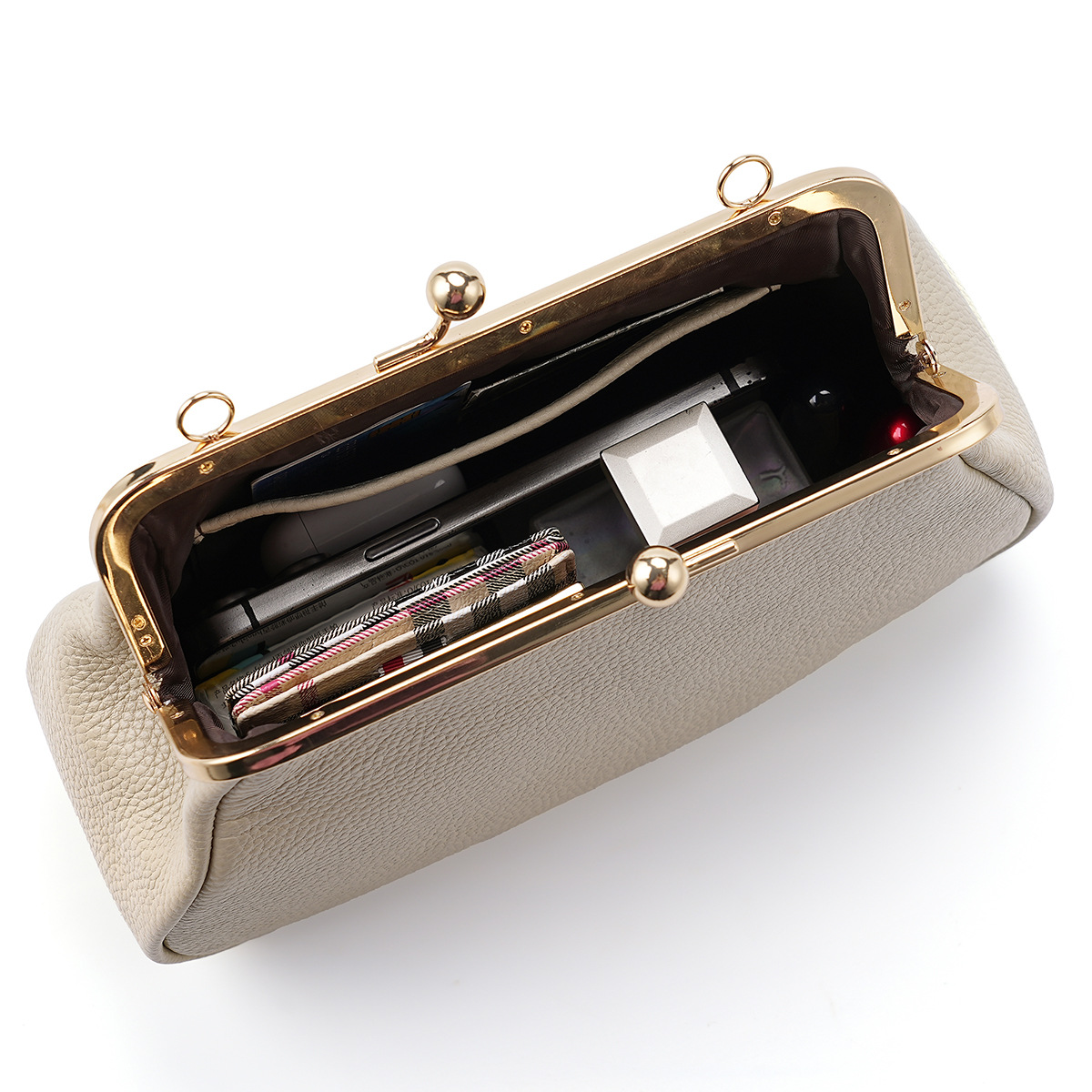 新款女士腋下包小众法棍个性口金包单肩斜挎包气质复古真皮女包包 - Thumbnail 4