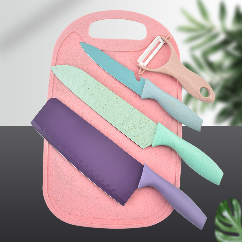 Fábrica directa de color de cinco piezas succión conjunto de tarjetas azul combinación de cuchillo de regalo con cuchillo de cocina conjunto de herramientas